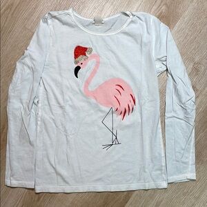 Crewcuts Sparkly Glitter Santa Hat Flamingo Long Sleeve Girl’s Shirt size 12